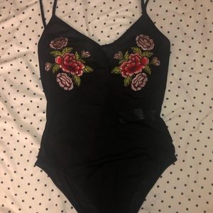 Sheer Mesh floral rose bodysuit